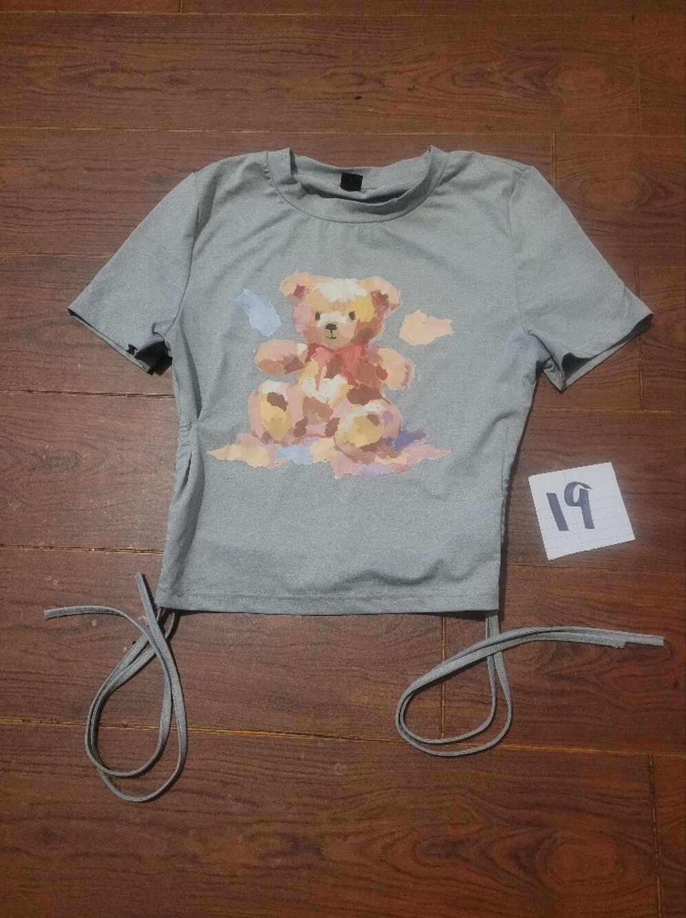 Gray Teddy Graphic Tie-Hem Tee
